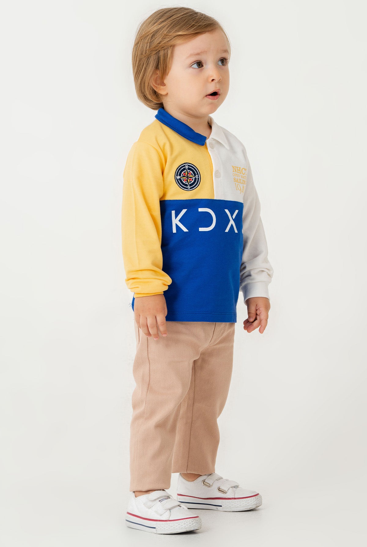 Erkek Bebek Renk Bloklu Uzun Kollu Polo Yaka Sweatshirt